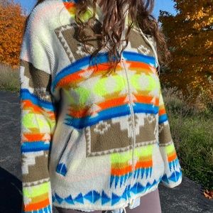 Alpaca Hoodie XL Aztec pattern vibrant bright neon colorful wool winter festival